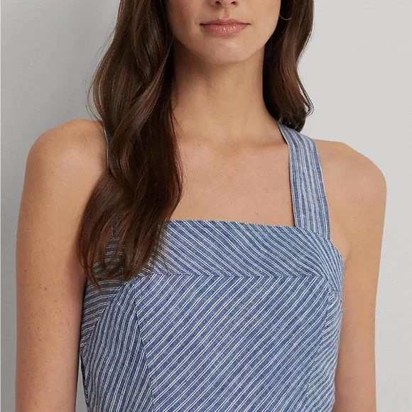Ralph Lauren | Dresses | Ralph Lauren Lauren Navy And White Striped Linen  Dress | Poshmark